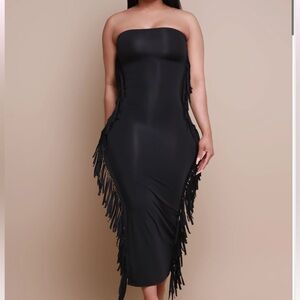NEW Daisy Strapless Fringe Maxi Dress - Black Size: S